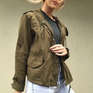 Brandy Melville Green Hooded Utility Jacket